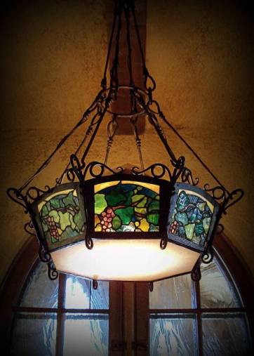 art nuoveou light fixture tiffany inspired grapevine motif tutor house stained glass 